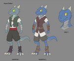absurd_res ambiguous_gender anthro azure_drakar clothed clothing english_text feet hi_res horn large_resolution model_sheet multiple_versions purpleground02 realms_of_elaria reptile scalie simple_background solo talons text toes