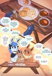 anthro blue_body blush bodily_fluids brown_body clothed clothing dialogue duo eating female food fur hair male open_mouth sitting smile speech_bubble tail text utopianvee nintendo pokemon eti_(utopianvee) mochi_(snowyembers) canid canine eevee eeveelution generation_1_pokemon generation_4_pokemon glaceon mammal pokemon_(species) absurd_res comic digital_media_(artwork) english_text hi_res