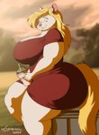 anthro beverage big_breasts big_butt blonde_hair breasts butt clothed clothing container cup curvy_figure dress drinking_straw female fur hair huge_breasts obese overweight overweight_anthro overweight_female red_clothing red_dress sitting slushie solo thick_thighs voluptuous white_body white_fur xxsparcoxx animaniacs warner_brothers minerva_mink mammal mink mustelid musteline true_musteline 2020 artist_name digital_media_(artwork) hi_res