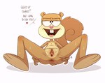 anus bodily_fluids butt dialogue featureless_chest female flat_chested genitals open_mouth profanity pussy smile solo spread_legs spread_pussy spreading sweat text tomboy urethra vsdrawfag nickelodeon spongebob_squarepants sandy_cheeks mammal rodent sciurid tree_squirrel english_text