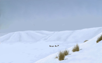 brown_body brown_fur feral fur grass group plant proboscis_(anatomy) quadruped snow trunk_(anatomy) young mihin89 elephantid mammal mammoth prehistoric_species proboscidean woolly_mammoth 2014 colored