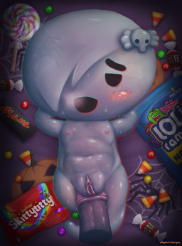 anal anal_penetration anus bag black_eyes blush breath candy candy_corn dessert female flat_chested food genitals hair hair_over_eye loli lollipop looking_at_viewer lying navel nipples not_furry on_back one_eye_obstructed penetration smile solo vulva white_body white_hair white_skin young young_female young_humanoid despairchanpu cartoon_network mars_incorporated skittles_(candy) the_amazing_world_of_gumball tootsie_roll carrie_krueger ghost humanoid spirit absurd_res digital_media_(artwork) full-length_portrait hi_res portrait signature