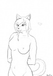 anthro breasts female fur inner_ear_fluff nipples nude solo tail tongue tuft oonami canid canine mammal mia_(disambiguation) 2011 black_and_white hi_res line_art monochrome sketch