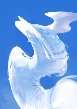 ambiguous_gender blue_stripes feral fur head_wings looking_aside simple_eyes solo striped_body striped_head striped_neck stripes unusual_wing_placement white_body white_eyes white_fur wings chiayeeee mammal unknown_species 2024 digital_drawing_(artwork) digital_media_(artwork) hi_res signature