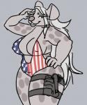 american_flag anthro breasts cleavage clothed clothing curvy_figure female gesture overweight overweight_anthro overweight_female pose salute solo swimwear united_states_of_america voluptuous deermary bones_(deermary) hyena mammal spotted_hyena