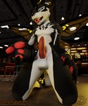 anthro balls big_hands erection genitals hand_on_hip jewelry kneeling looking_at_viewer male necklace penis solo spread_wings text tongue tongue_out wings zarniwoop 3d_(artwork) 5:6 blender_(artwork) digital_media_(artwork) hi_res url