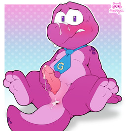 animal_genitalia anthro anus blush bodily_fluids butt cum cum_from_penis cum_on_butt cum_on_face cum_on_own_face cum_on_self genital_fluids genital_slit genitals male penis presenting solo xenoyia gameoverse glitch_productions gobbles_(gameoverse) dinosaur prehistoric_species reptile scalie 2026 hi_res