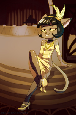 alternative_fashion anthro armwear bedroom_eyes bite biting_lip biting_own_lip black_body black_fur black_hair breasts clothed clothing crossed_legs dress elbow_gloves feet female flapper flapper_dress footwear fur glistening glistening_clothing gloves hair handwear high_heels loose_footwear medium_breasts narrowed_eyes seductive self_bite shoe_dangle shoes sitting solo tail toes yellow_clothing yellow_dress yellow_eyes yellow_footwear yellow_high_heels yellow_shoes bluecoffeedog lackadaisy ivy_pepper domestic_cat felid feline felis mammal 2024 2:3 digital_drawing_(artwork) digital_media_(artwork) hi_res