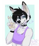 5_fingers anthro black_hair blue_eyes claws collar ear_piercing ear_ring eyebrows eyelashes fingers fur hair male piercing ring_piercing smile white_body white_fur ei-ka canid canine canis domestic_dog mammal 2023 digital_media_(artwork) hi_res