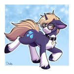 alternate_species blep blonde_hair blush collar collar_tag conditional_dnp cutie_mark dean_(drako1997) drako1997 equid equine eyewear feral fur glasses hair hasbro hi_res hooves horn horse male mammal my_little_pony ponification pony purple_body purple_fur round_glasses solo tongue tongue_out