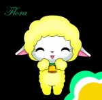 bell eyes_closed female flower giggling plant simple_background solo text dreamerawaken_(artist) jewelpet sanrio sega sega_fave flora_(jewelpet) bovid caprine domestic_sheep mammal sheep 2012 alpha_channel