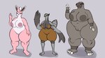 anthro big_breasts black_eyes blue_eyes breasts female genitals grey_body group huge_breasts pink_body pussy thick_thighs trio yellow_eyes jovi_cap nintendo pokemon generation_1_pokemon generation_4_pokemon generation_5_pokemon hippowdon pokemon_(species) unfezant wigglytuff absurd_res hi_res