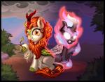 angry black_border border duo female feral looking_at_viewer harwick asian_mythology chinese_mythology east_asian_mythology friendship_is_magic hasbro my_little_pony mythology autumn_blaze_(mlp) dragon kirin mythological_creature mythological_scalie nirik scalie 2019 hi_res