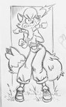 2024 anthro black_and_white canid canine clothed clothing conditional_dnp female footwear fox fox-pop fully_clothed fur grass hair hi_res mammal monochrome patricia_mac_sionnach pigtails plant shocked shoes sneakers solo traditional_media_(artwork)