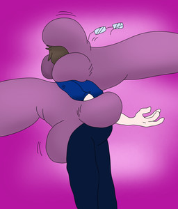anthro clothed clothing duo eyewear glasses hair interspecies male male/male paws paws_in_face purple_body simple_background size_difference smothering topwear tacokurt zeroverse bloop_(tacokurt) zach_(zeroverse) bog_leech_(species) bogroo gastropod human hybrid kangaroo macropod mammal marsupial mollusk monster octoroo digital_media_(artwork) hi_res