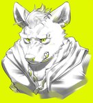 angry anthro clenched_teeth clothing collar ear_piercing eyebrow_piercing facial_piercing fur looking_away male piercing simple_background solo teeth topwear yellow_background pu94_d1de4c arknights hypergryph studio_montagne spot_(arknights) hyena mammal spotted_hyena 2023 hi_res