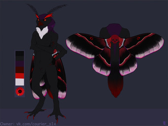 4_arms animal_genitalia anthro balls beak black_balls black_body black_fur black_sclera black_sheath black_wings claws front_view fully_sheathed fur genitals glistening glistening_eyes insect_wings lepidopteran_wings looking_at_viewer male multi_arm multi_limb nude pink_wings red_beak red_claws red_eyes red_wings sheath simple_background solo standing text wings famir arthropod avian bird hybrid insect lepidopteran moth owl 4:3 full-length_portrait model_sheet portrait url