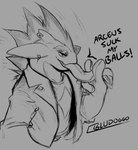 absurd_res anthro clothed clothing ear_piercing ear_ring generation_8_pokemon gesture hi_res large_tongue male monochrome nintendo piercing pokemon pokemon_(species) ring_piercing sex_gesture sketch solo suggestive suggestive_gesture terryskaii_(artist) text tongue tongue_out toxtricity
