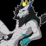 1:1 alpha_channel animal_genitalia back_tuft balls bent_leg crown ear_piercing facial_piercing franklyfurry fully_sheathed furgonomics furry-specific_piercing genital_piercing genitals hair headgear hi_res king_chulapa looking_at_viewer male muscular neck_tuft nose_piercing nose_ring piercing pubes reclining ring_piercing sergal sheath sheath_piercing smile solo tuft