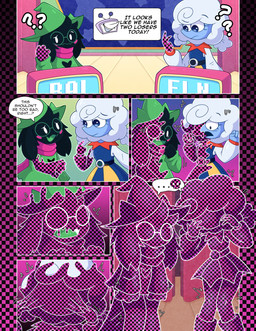 checkered checkered_background clothing duo eyewear female fur game_show glasses goo_transformation hat headgear headwear identity_death male male/female missing_texture no_texture no_texture_corruption nullification open_mouth pattern_background simple_background simplified speech_bubble text transformation usv02 deltarune undertale_(series) elnina_(deltarune) ralsei bovid caprine darkner goat mammal absurd_res comic english_text hi_res