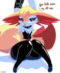 absurd_res ando anthro big_butt black_clothing black_latex black_legwear black_stockings black_thigh_highs braixen butt canid canine clothing collar corset female flat_chested fur generation_6_pokemon hi_res latex latex_clothing latex_legwear latex_stockings latex_thigh_highs legwear lingerie looking_at_viewer mammal nintendo pokemon pokemon_(species) red_body red_eyes red_fur solo spiked_collar spikes stockings thigh_highs topwear white_body white_fur yellow_body yellow_fur