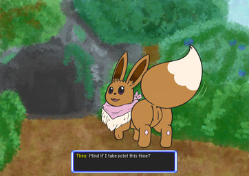 anus brown_body brown_ears butt detailed_background dialogue_box digitigrade dipstick_tail feet female feral food fruit genitals kerchief looking_at_viewer markings mostly_nude neckerchief neckwear oran_berry paws plant pokemon_berry purple_eyes quadruped question raised_paw solo tail tail_markings text three-quarter_view vulva x_anus sakrem nintendo pokemon pokemon_mystery_dungeon spike_chunsoft thea_(sakrem) eevee generation_1_pokemon mammal pokemon_(species) absurd_res digital_media_(artwork) english_text hi_res krita_(artwork)