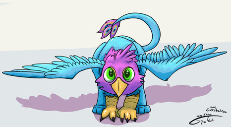 avian_feet beak blue_body feathered_crest feathered_wings feathers feral green_eyes head_crest male paws pink_body quadruped tail tail_tuft tuft wings cutepencilcase gyrotech mythology gyro_feather avian bird galliform gryphon mythological_avian mythological_creature peafowl phasianid hi_res