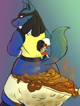 anthro big_butt blue_body butt clothing duo excessive_feces feces feces_blowout forced genitals hyper hyper_feces male male/male micro nude penis scatplay size_difference soiling underwear grubbs nintendo pokemon canid canine fox generation_4_pokemon lucario mammal pokemon_(species) 2019 3:4 hi_res