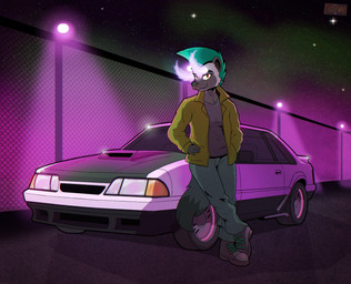 alternative_fashion anthro aurora_(phenomenon) biped black_body black_eyebrows black_fur black_inner_ear black_tail_tip boots bottomwear breasts car chain-link_fence closed_smile clothed clothing crossed_legs denim denim_bottomwear denim_clothing dipstick_tail eyebrows facial_piercing female female_anthro fence footwear fully_clothed fur green_hair grey_body grey_bottomwear grey_clothing grey_ears grey_fur grey_jeans grey_pants hair hand_in_pocket hand_on_hip hand_on_own_hip jacket jeans light logo looking_at_viewer markings mohawk mouth_closed multicolored_body multicolored_fur night nose_piercing nose_ring open_clothing open_jacket open_topwear outside pants piercing pockets punk pupils purple_boots purple_clothing purple_footwear purple_shirt purple_topwear ring_piercing septum_piercing septum_ring shirt shoes short_hair sky smile snout solo standing star starry_sky tail tail_markings topwear two_tone_body two_tone_fur two_tone_tail vehicle yellow_clothing yellow_eyes yellow_jacket_(clothing) yellow_topwear posspowered ford ford_mustang hyena mammal 2025 artist_logo digital_media_(artwork) full-length_portrait hi_res portrait purple_theme