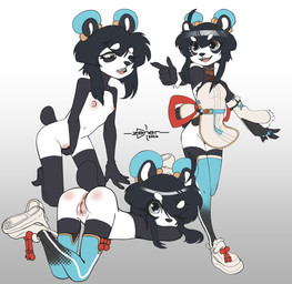 anthro anus ass_up black_hair braces butt clothed clothing female fingering flat_chested footwear genitals grey_eyes hair kneeling legwear loli looking_at_viewer masturbation multicolored_body nipples no_underwear reddened_butt shoes sneakers solo stockings vaginal vaginal_fingering vaginal_masturbation vulva young young_female zener_(artist) bear giant_panda mammal absurd_res hi_res