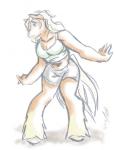 anthro biped bottomwear clothed clothing curvy_figure female fur ginger hair hooves long_hair shorts slightly_chubby solo standing voluptuous white_hair koshkio equid equine horse mammal sketch