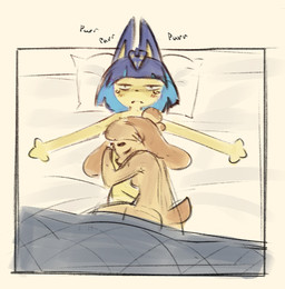 after_orgasm after_sex aftercare anthro anthro_on_anthro bed bedroom bedroom_eyes couples cuddling female female/female furniture narrowed_eyes purring romantic romantic_couple seductive sleeping sleeping_together under_covers trashyy_noway animal_crossing nintendo ankha_(animal_crossing) isabelle_(animal_crossing) canid canine canis domestic_cat domestic_dog felid feline felis mammal shih_tzu toy_dog