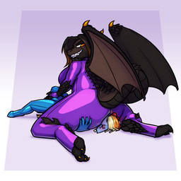 anthro big_breasts black_hair blue_latex blush breasts brown_body claws clothing colored_nails duo ear_piercing facesitting gynomorph hair horn intersex larger_gynomorph larger_intersex latex latex_clothing latex_skinsuit male membrane_(anatomy) membranous_wings multicolored_hair nails orange_claws orange_eyes orange_hair orange_hair_tips orange_nails piercing purple_latex rainbow_hair sharp_teeth sitting_on_another size_difference skinsuit smile smothering teeth tight_clothing touching_bulge two_tone_hair wing_claws wings krd friendship_is_magic hasbro my_little_pony mythology krd_(oc) rainbow_dash_(mlp) dragon equid equine mammal mythological_creature mythological_scalie scalie 1:1 hi_res nonbinary_(lore) trans_(lore) trans_woman_(lore)
