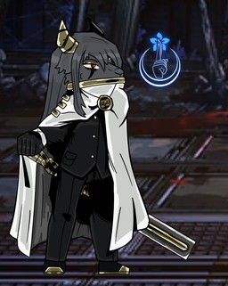 anthro clothing eyeliner female horn makeup melee_weapon robe solo standing sword weapon apollo_caelum_(artist) library_of_ruina limbus_company project_moon natasha_goety bovid caprine demon goat mammal digital_media_(artwork)