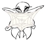 anthro arthropod_webbing bedroom_eyes big_breasts blush breasts female front_view genitals multi_arm multi_eye multi_leg multi_limb narrowed_eyes nipples nude pubic_stubble pussy seductive short_stack simple_background solo spider_web standing white_background the_weaver monstro_village meara arachnid arthropod spider