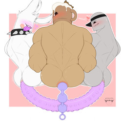 anal anal_beads anal_beads_in_ass anal_masturbation anal_penetration anthro black_clothing black_hat black_headwear blush bodily_fluids brown_body butt clothing collar collar_only container cup dildo dildo_in_ass dildo_insertion double_dildo double_dildo_in_ass flying_sweatdrops for_a_head fur geometric_background grey_body group hat hat_only headgear headgear_only headwear headwear_only heart_symbol logo looking_back male male/male masturbation mostly_nude mug muscular muscular_anthro muscular_humanoid muscular_male nude object_in_ass penetration rear_view sex_toy sex_toy_in_ass sex_toy_insertion sharing_sex_toy sharp_teeth simple_background spiked_collar spikes sweat sweatdrop teeth tongue tongue_out trio visor_cap white_body white_fur yamwamm dave_(yamwamm) ollie_(yamwamm) humanoid lagomorph leporid mammal object_head rabbit artist_logo hi_res