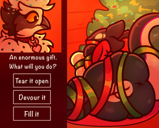 anthro bdsm big_breasts big_butt bondage bound bow_ribbon breasts butt collar female food gag gagged genitals gift_wrapped holidays male presenting ribbons spectactled_owl squeezing squish text thigh_squish vulva wrapped_up flifipifi christmas ceilo_(wafflezcol) aquatic avian bird cetacean dolphin food_creature mammal oceanic_dolphin orca owl toothed_whale english_text hi_res