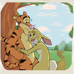 anthro anthro_on_anthro biped duo fur male male/male pink_nose plushie tail white_tail yellow_body yellow_fur el_jovs disney winnie_the_pooh_(franchise) rabbit_(winnie_the_pooh) tigger animate_inanimate felid lagomorph leporid living_plushie mammal pantherine rabbit tiger 1:1 2026 hi_res