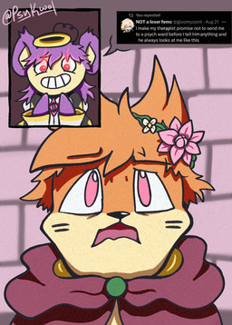 accessory clothing confusion cultist duo fake_halo flower flower_crown flower_in_hair fur glowing glowing_eyes hair hair_accessory happy hood lotus_(flower) male male/male open_mouth orange_body orange_fur pink_eyes plant purple_body purple_fur red_eyes robe smile stole_(clothing) tan_body tan_fur teeth worried psykwol nintendo pokemon twitter dusk_(psykwol) lotus_(psykwol) aipom buizel generation_2_pokemon generation_4_pokemon haplorhine mammal monkey mustelid otter pokemon_(species) primate hi_res nonbinary_(lore)