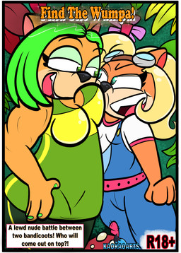 anthro belt biceps black_nose blonde_hair breasts clothed clothed_anthro clothed_female clothing colored_nails duo eyelashes eyewear face_in_breasts female fully_clothed fully_clothed_anthro fully_clothed_female fur goggles green_eyes green_hair green_nails hair male male/female musclar_arms muscle_arms muscular muscular_anthro muscular_female nails orange_body orange_fur overalls shirt tall_female text topwear white_sclera kaokaoarts oddkao activision crash_bandicoot_(series) ami_bandicoot coco_bandicoot bandicoot mammal marsupial cover cover_art cover_page english_text hi_res