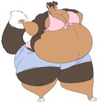 anthro belly big_belly big_breasts big_butt bottomwear breasts butt clothed clothing female huge_butt huge_thighs hyper hyper_butt hyper_thighs obese obese_female overweight overweight_female shorts smile solo standing thick_thighs codymcdowd canid canine canis collie domestic_dog herding_dog mammal pastoral_dog sheepdog