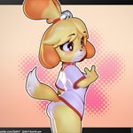 anthro bell bell_collar blush clothed clothing collar female fur hair looking_away panties pantsless shirt solo tail topwear underwear yellow_body yellow_fur zy0n7 animal_crossing nintendo isabelle_(animal_crossing) canid canine canis domestic_dog mammal 1:1 3d_(artwork) digital_media_(artwork) hi_res