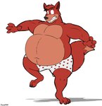 anthro belly big_belly boxers_(clothing) clothed clothing eye_patch eyewear fur male muscular muscular_arms navel obese obese_anthro obese_male on_one_leg overweight overweight_anthro overweight_male pattern_clothing pattern_underwear pecs red_body red_fur simple_background solo standing surprised_expression underwear th0mas five_nights_at_freddy's scottgames foxy_(fnaf) canid canine fox mammal red_fox true_fox 2017 hi_res