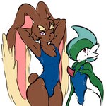 bulge clothed clothing crossdressing duo femboy leotard male male/male markings mole_(marking) one-piece_swimsuit swimwear glubdub ylwkirby nintendo pokemon gallade generation_4_pokemon lopunny pokemon_(species) 1:1 hi_res