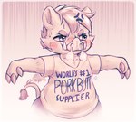 angry annoyed anthro biped blush bottomless clothed clothing male shirt slightly_chubby solo topwear bitfly wilfred_butterton mammal suid suina sus_(pig) wild_boar 2023 hi_res