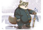 anthro belly big_belly blush bottomwear brown_body brown_fur clothing fur humanoid_hands kemono male overweight overweight_male pants shirt solo topwear weapon natamaru_a lifewonders tera_online tokyo_afterschool_summoners chubby_protagonist_(tas) protagonist_(tas) canid canine canis domestic_dog mammal popori 2017