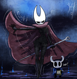 2_horns ambiguous_gender angry anthro biped black_eyes breasts chips_(food) clothed clothing dialogue dress featureless_breasts featureless_feet feet female food holding_melee_weapon holding_object holding_weapon horn larger_anthro larger_female male melee_weapon nail_(weapon) non-mammal_breasts onomatopoeia potato_chips question_mark size_difference small_breasts small_waist smaller_ambiguous smaller_anthro sound_effects standing text wasp_waist weapon white_text wide_hips destruteka hollow_knight:_silksong hollow_knight_(franchise) team_cherry hornet_(hollow_knight) the_knight_(hollow_knight) arachnid arthropod insect spider vessel_(species) 2025 english_text half_sister_(lore) nonbinary_(lore) sibling_(lore) sister_(lore)
