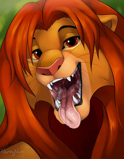 ambiguous_form bodily_fluids drooling fangs fur gaping_mouth looking_at_viewer male mane mouth_shot open_mouth saliva sharp_teeth solo teeth tongue tongue_out nummynumz disney the_lion_king simba_(the_lion_king) felid lion mammal pantherine 2015 digital_media_(artwork) hi_res