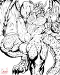 3_toes anthro balls big_balls big_muscles big_penis feet foreskin genitals hand_behind_head horn huge_penis humanoid_feet humanoid_genitalia humanoid_penis hybrid_genitalia hybrid_penis knot knotted_humanoid_penis knotted_penis long_tongue male multi_eye muscular muscular_anthro muscular_legs muscular_male non-mammal_balls penis plantigrade sharp_teeth solo tail teeth toes tongue tongue_out vein veiny_penis wings masterelrest european_mythology mythology corrursys dragon mythological_creature mythological_scalie scalie western_dragon 4:5 absurd_res black_and_white hi_res monochrome