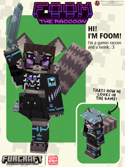 anthro biped blocky brown_body brown_fur clothing fur game_poster low_poly male multiple_angles pixelated poster purple_eyes solo text trash_can_lid wolfnes microsoft minecraft mojang mythology xbox_game_studios foom_(foomfoom) mammal procyonid raccoon 3:4 3d_(artwork) blockbench_(artwork) digital_media_(artwork) english_text full-length_portrait hi_res portrait